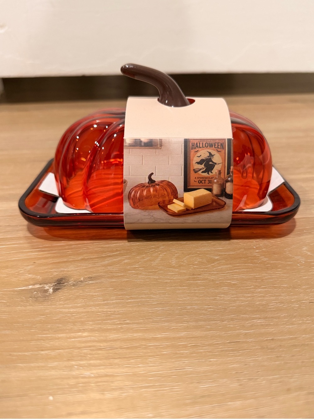 CWC - Orange Glass Pumpkin Butter Dish with Brown Stem Halloween thanksgiving
